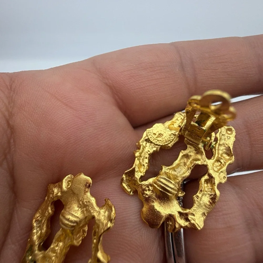 VIntage Smithsonian Earrings Brutalist Chunky Gold Nugget Modernist 80s Museum